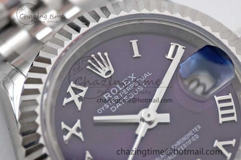 Lady DateJust 28 SS TWF 1:1 Best Edition 904L Steel Purple Dial Roman Markers on President Bracelet NH05