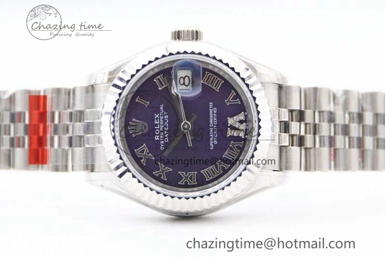 Lady DateJust 28 SS TWF 1:1 Best Edition 904L Steel Purple Dial Roman Markers on President Bracelet NH05