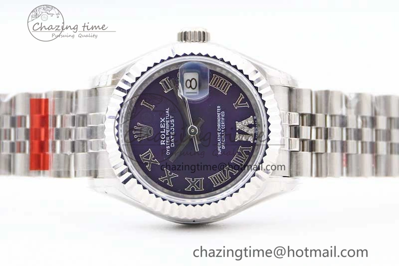Lady DateJust 28 SS TWF 1:1 Best Edition 904L Steel Purple Dial Roman Markers on President Bracelet NH05