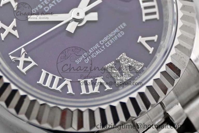 Lady DateJust 28 SS TWF 1:1 Best Edition 904L Steel Purple Dial Roman Markers on President Bracelet NH05