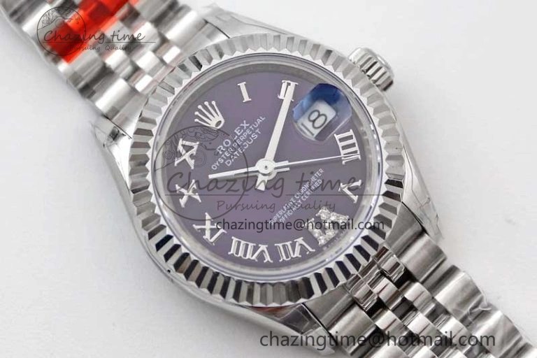 Lady DateJust 28 SS TWF 1:1 Best Edition 904L Steel Purple Dial Roman Markers on President Bracelet NH05