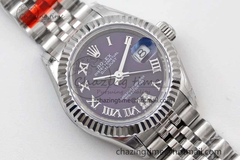 Lady DateJust 28 SS TWF 1:1 Best Edition 904L Steel Purple Dial Roman Markers on President Bracelet NH05