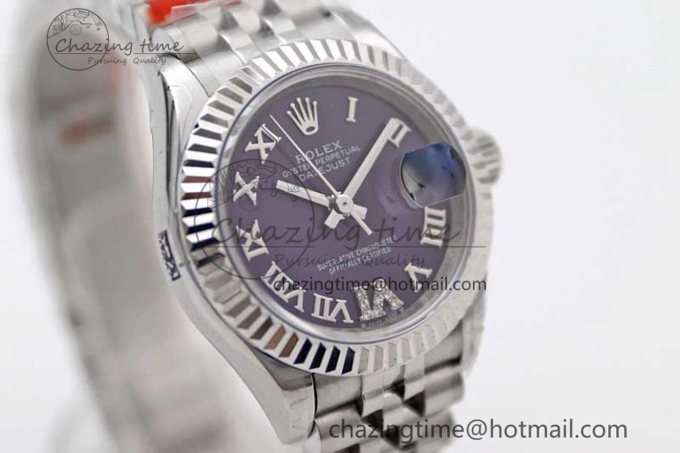 Lady DateJust 28 SS TWF 1:1 Best Edition 904L Steel Purple Dial Roman Markers on President Bracelet NH05