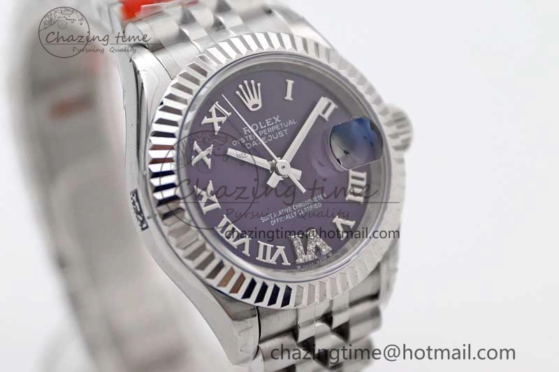 Lady DateJust 28 SS TWF 1:1 Best Edition 904L Steel Purple Dial Roman Markers on President Bracelet NH05