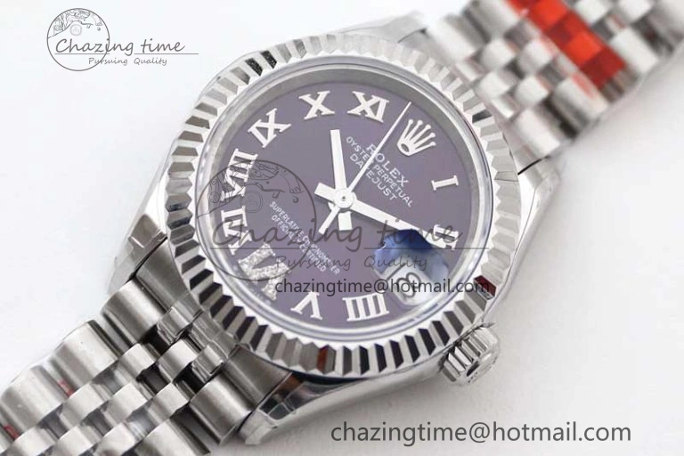 Lady DateJust 28 SS TWF 1:1 Best Edition 904L Steel Purple Dial Roman Markers on President Bracelet NH05