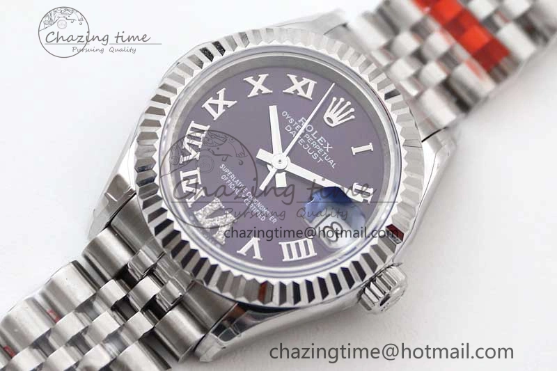 Lady DateJust 28 SS TWF 1:1 Best Edition 904L Steel Purple Dial Roman Markers on President Bracelet NH05