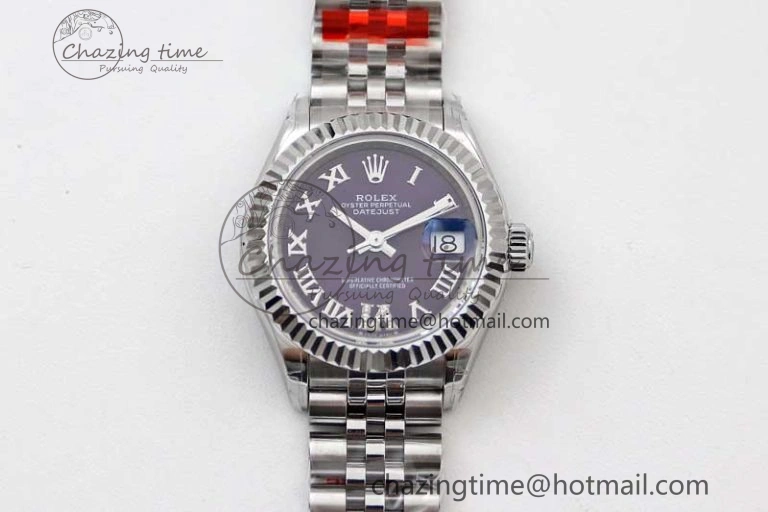 Lady DateJust 28 SS TWF 1:1 Best Edition 904L Steel Purple Dial Roman Markers on President Bracelet NH05