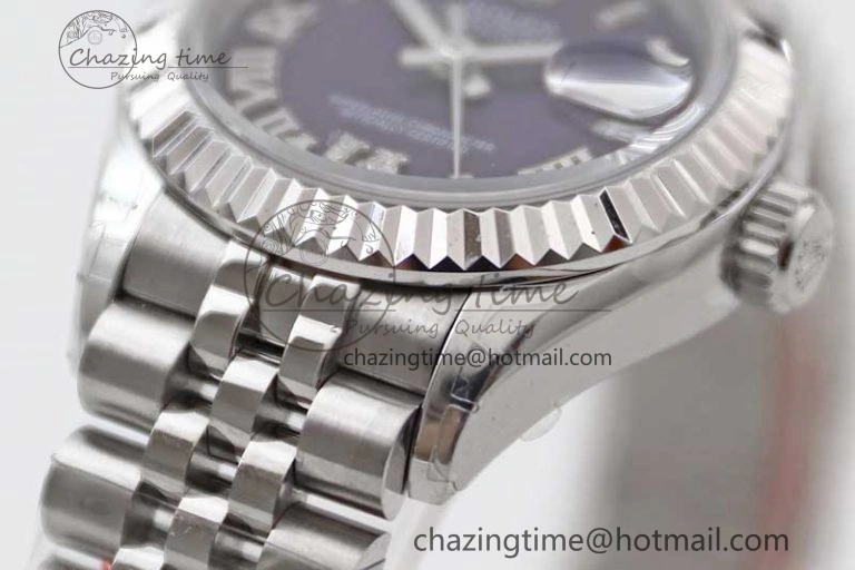 Lady DateJust 28 SS TWF 1:1 Best Edition 904L Steel Purple Dial Roman Markers on President Bracelet NH05