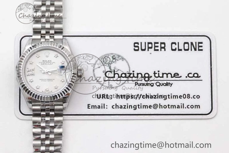 Lady DateJust 28 SS TWF 1:1 Best Edition 904L Steel Silver Dial Diam Markers on President Bracelet NH05
