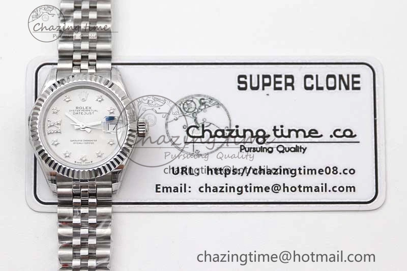 Lady DateJust 28 SS TWF 1:1 Best Edition 904L Steel Silver Dial Diam Markers on President Bracelet NH05