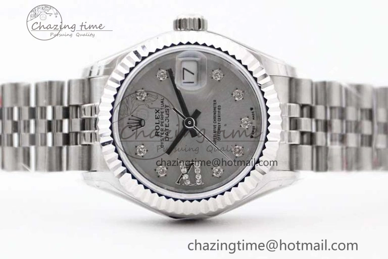 Lady DateJust 28 SS TWF 1:1 Best Edition 904L Steel Silver Dial Diam Markers on President Bracelet NH05