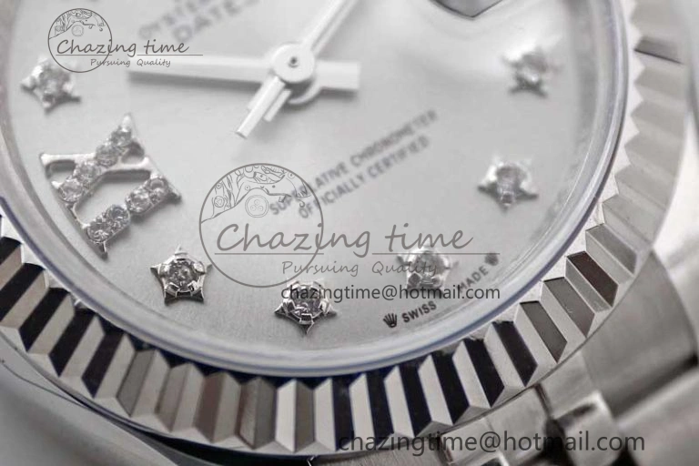 Lady DateJust 28 SS TWF 1:1 Best Edition 904L Steel Silver Dial Diam Markers on President Bracelet NH05
