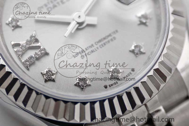 Lady DateJust 28 SS TWF 1:1 Best Edition 904L Steel Silver Dial Diam Markers on President Bracelet NH05