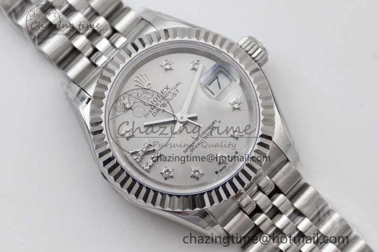 Lady DateJust 28 SS TWF 1:1 Best Edition 904L Steel Silver Dial Diam Markers on President Bracelet NH05