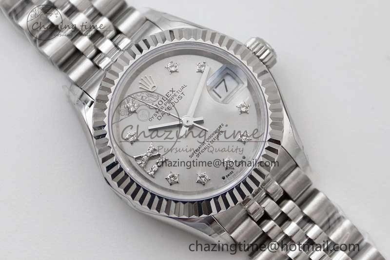 Lady DateJust 28 SS TWF 1:1 Best Edition 904L Steel Silver Dial Diam Markers on President Bracelet NH05