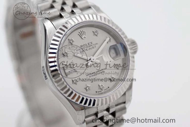 Lady DateJust 28 SS TWF 1:1 Best Edition 904L Steel Silver Dial Diam Markers on President Bracelet NH05