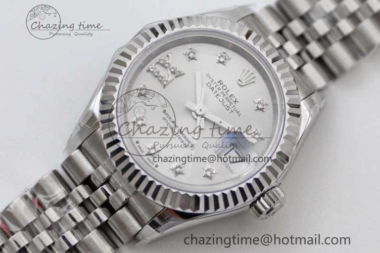 Lady DateJust 28 SS TWF 1:1 Best Edition 904L Steel Silver Dial Diam Markers on President Bracelet NH05
