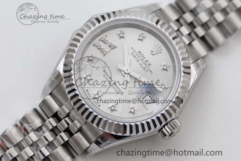 Lady DateJust 28 SS TWF 1:1 Best Edition 904L Steel Silver Dial Diam Markers on President Bracelet NH05