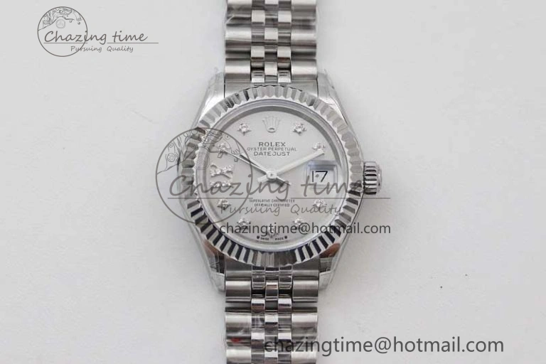 Lady DateJust 28 SS TWF 1:1 Best Edition 904L Steel Silver Dial Diam Markers on President Bracelet NH05