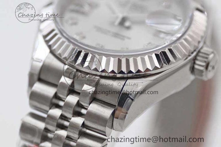 Lady DateJust 28 SS TWF 1:1 Best Edition 904L Steel Silver Dial Diam Markers on President Bracelet NH05