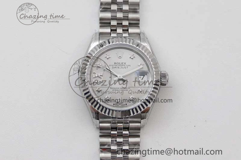 Lady DateJust 28 SS TWF 1:1 Best Edition 904L Steel Silver Dial Diam Markers on President Bracelet NH05