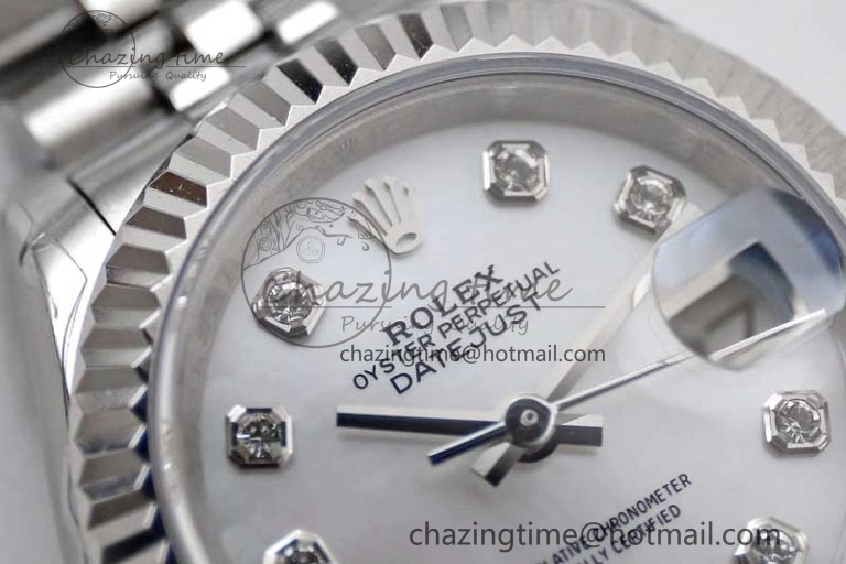 Lady DateJust 28 SS TWF 1:1 Best Edition 904L Steel Silver Dial Diamonds Markers on President Bracelet NH05