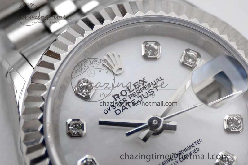 Lady DateJust 28 SS TWF 1:1 Best Edition 904L Steel Silver Dial Diamonds Markers on President Bracelet NH05