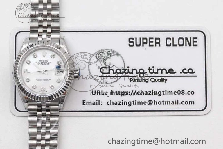 Lady DateJust 28 SS TWF 1:1 Best Edition 904L Steel Silver Dial Diamonds Markers on President Bracelet NH05