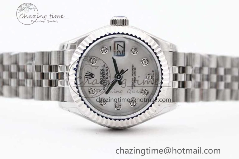 Lady DateJust 28 SS TWF 1:1 Best Edition 904L Steel Silver Dial Diamonds Markers on President Bracelet NH05
