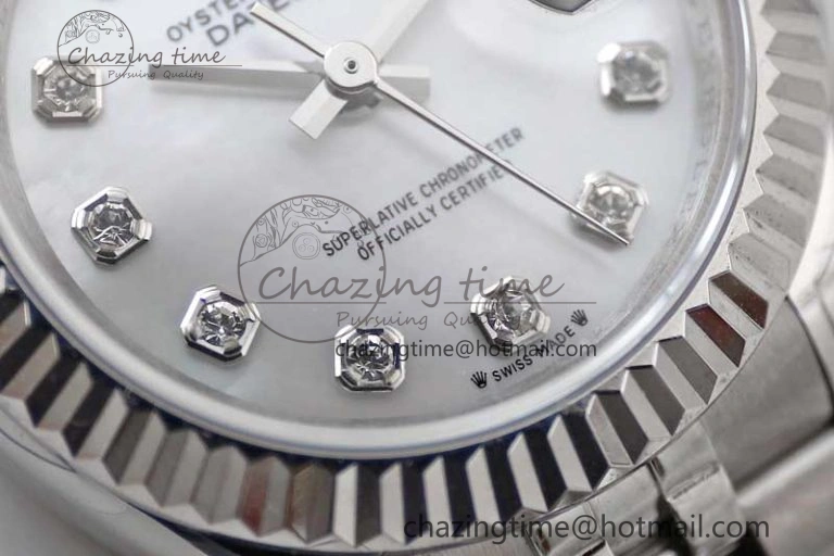 Lady DateJust 28 SS TWF 1:1 Best Edition 904L Steel Silver Dial Diamonds Markers on President Bracelet NH05