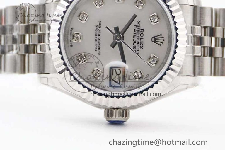 Lady DateJust 28 SS TWF 1:1 Best Edition 904L Steel Silver Dial Diamonds Markers on President Bracelet NH05