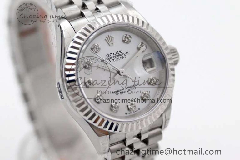 Lady DateJust 28 SS TWF 1:1 Best Edition 904L Steel Silver Dial Diamonds Markers on President Bracelet NH05