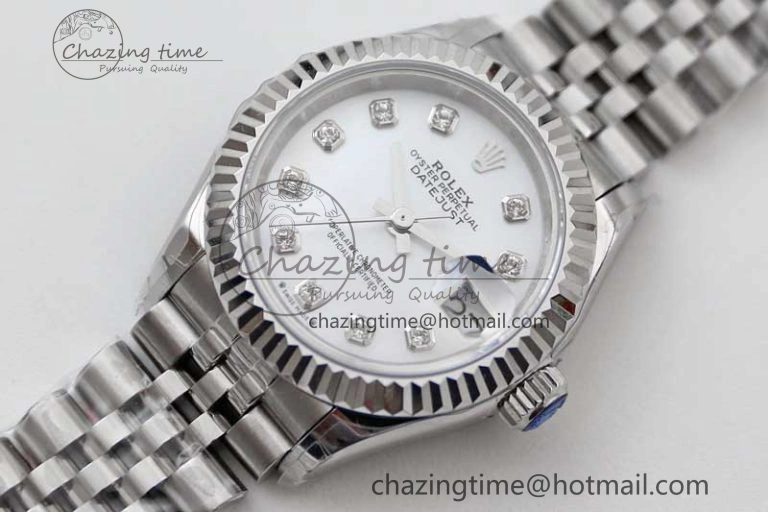 Lady DateJust 28 SS TWF 1:1 Best Edition 904L Steel Silver Dial Diamonds Markers on President Bracelet NH05