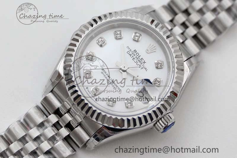 Lady DateJust 28 SS TWF 1:1 Best Edition 904L Steel Silver Dial Diamonds Markers on President Bracelet NH05