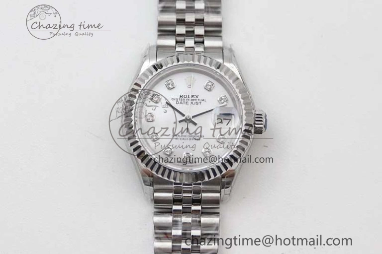 Lady DateJust 28 SS TWF 1:1 Best Edition 904L Steel Silver Dial Diamonds Markers on President Bracelet NH05