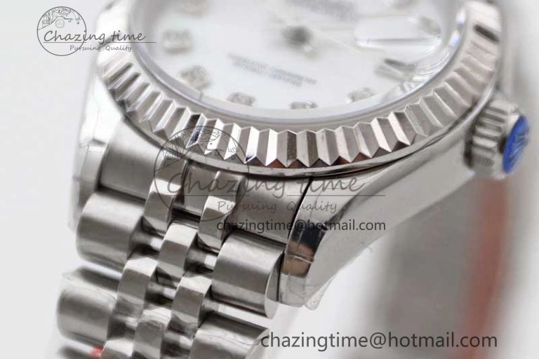 Lady DateJust 28 SS TWF 1:1 Best Edition 904L Steel Silver Dial Diamonds Markers on President Bracelet NH05