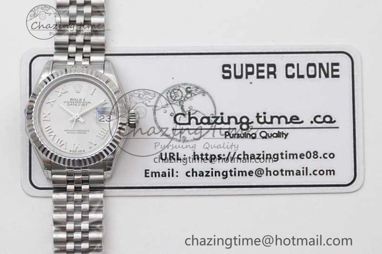 Lady DateJust 28 SS TWF 1:1 Best Edition 904L Steel Silver Dial Roman Markers on President Bracelet NH05