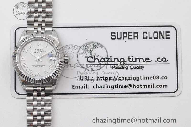 Lady DateJust 28 SS TWF 1:1 Best Edition 904L Steel Silver Dial Roman Markers on President Bracelet NH05