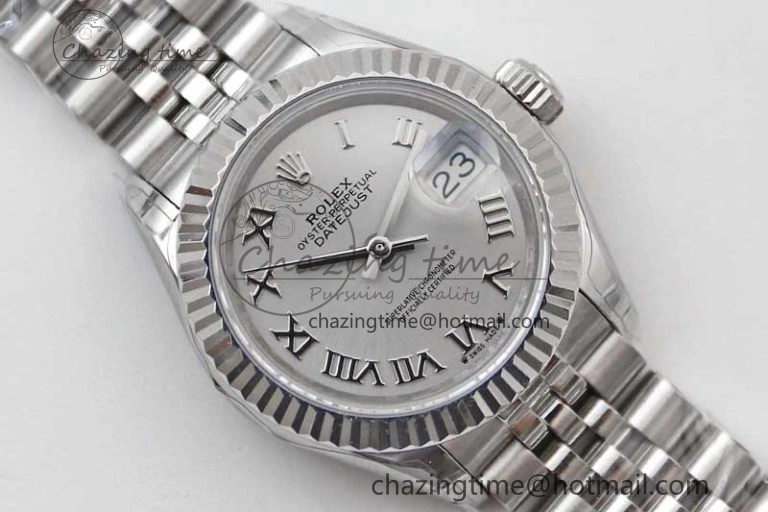 Lady DateJust 28 SS TWF 1:1 Best Edition 904L Steel Silver Dial Roman Markers on President Bracelet NH05