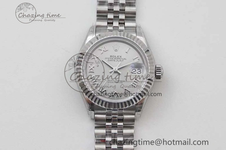 Lady DateJust 28 SS TWF 1:1 Best Edition 904L Steel Silver Dial Roman Markers on President Bracelet NH05