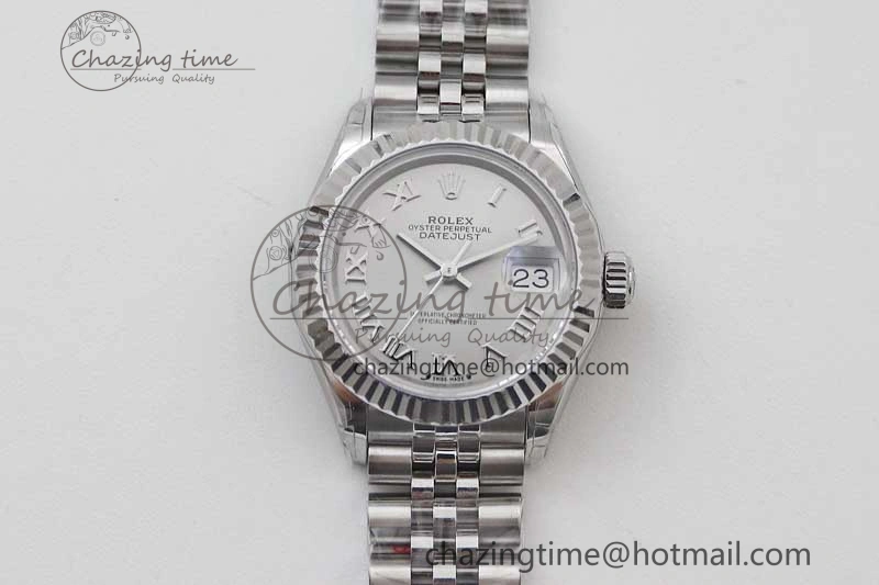 Lady DateJust 28 SS TWF 1:1 Best Edition 904L Steel Silver Dial Roman Markers on President Bracelet NH05
