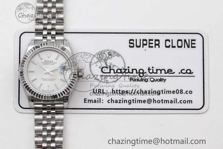 Lady DateJust 28 SS TWF 1:1 Best Edition 904L Steel Silver Dial on President Bracelet NH05