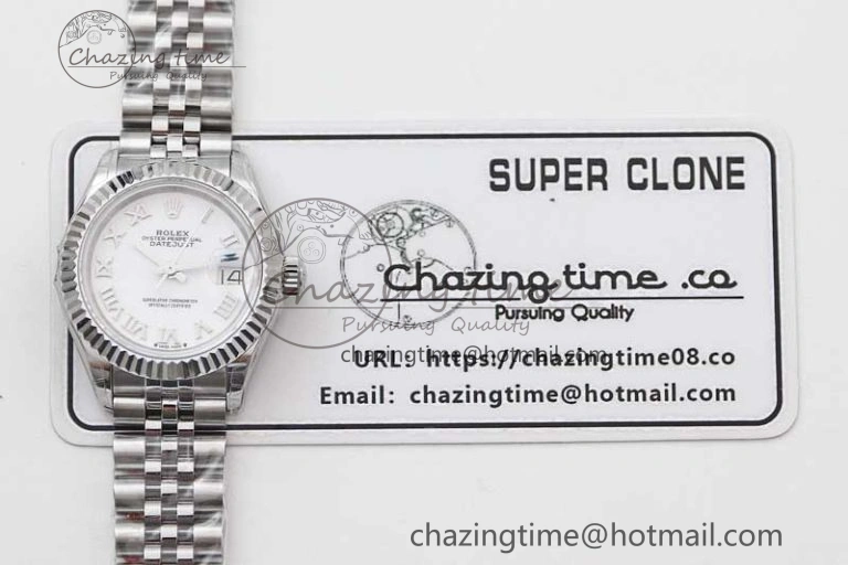 Lady DateJust 28 SS TWF 1:1 Best Edition 904L Steel White Dial Roman Markers on President Bracelet NH05