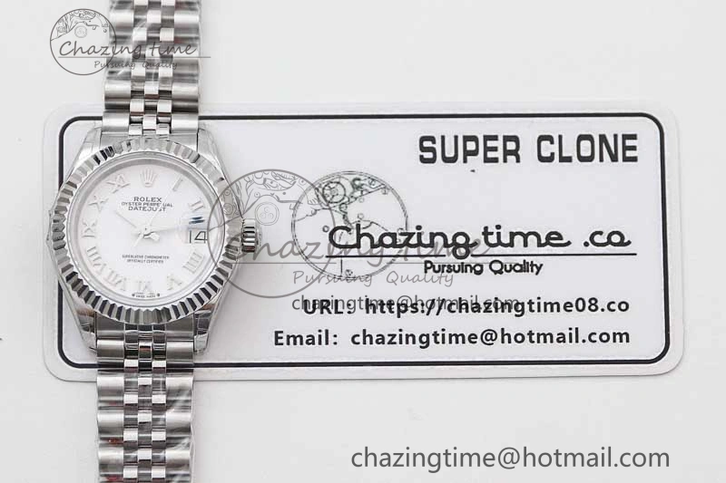 Lady DateJust 28 SS TWF 1:1 Best Edition 904L Steel White Dial Roman Markers on President Bracelet NH05