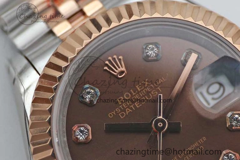 Lady DateJust 28 SS RG TWF 1:1 Best Edition Brown Dial Diamonds Markers on Jubilee Bracelet NH05