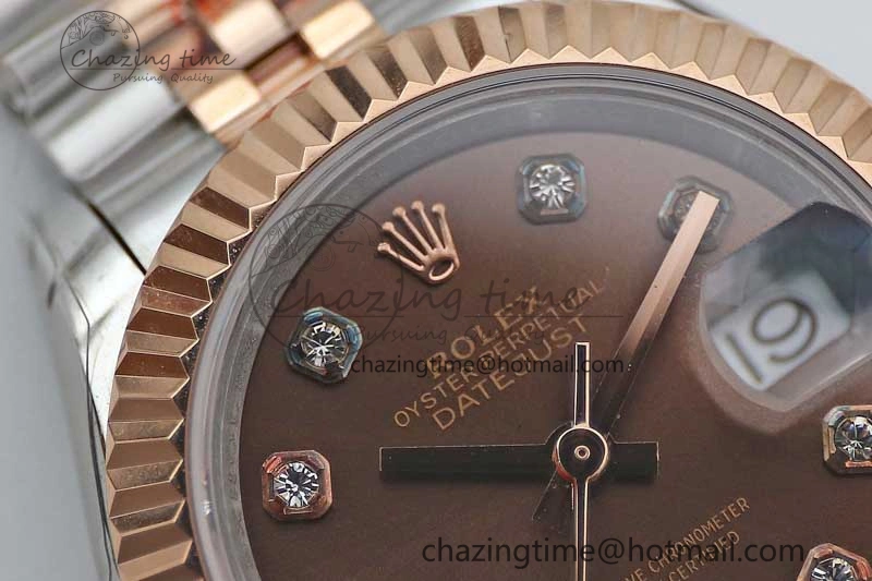 Lady DateJust 28 SS RG TWF 1:1 Best Edition Brown Dial Diamonds Markers on Jubilee Bracelet NH05