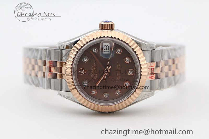 Lady DateJust 28 SS RG TWF 1:1 Best Edition Brown Dial Diamonds Markers on Jubilee Bracelet NH05