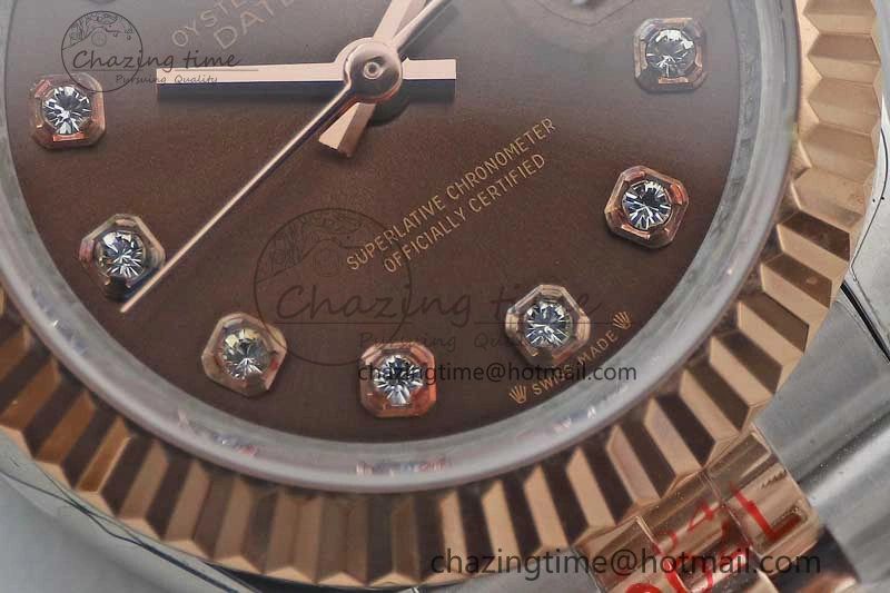 Lady DateJust 28 SS RG TWF 1:1 Best Edition Brown Dial Diamonds Markers on Jubilee Bracelet NH05