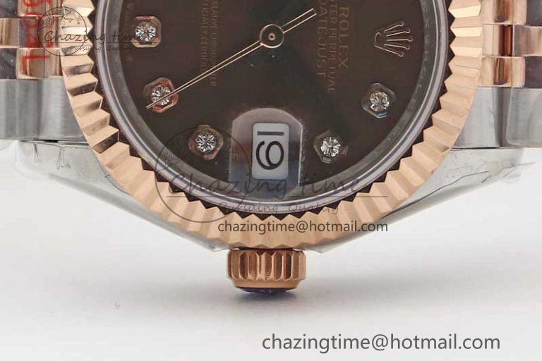 Lady DateJust 28 SS RG TWF 1:1 Best Edition Brown Dial Diamonds Markers on Jubilee Bracelet NH05