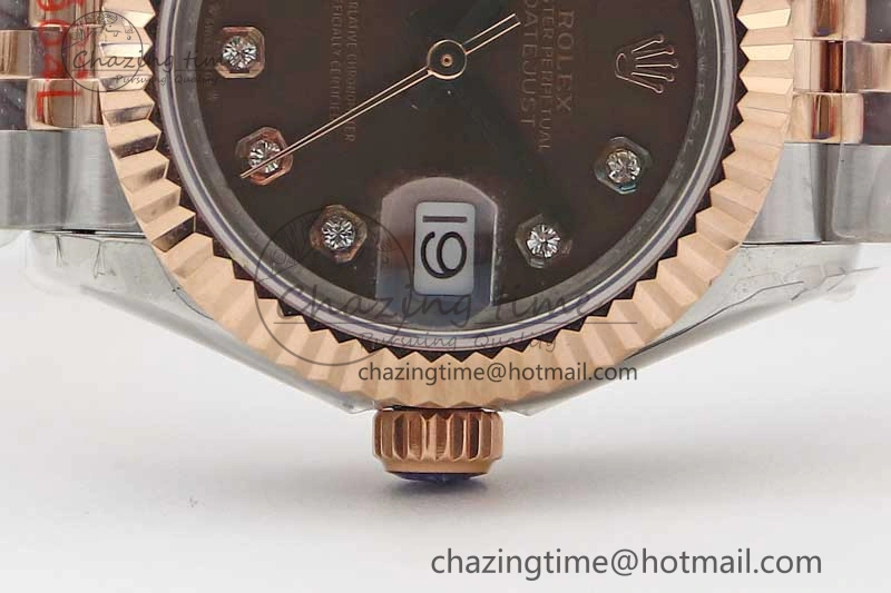 Lady DateJust 28 SS RG TWF 1:1 Best Edition Brown Dial Diamonds Markers on Jubilee Bracelet NH05